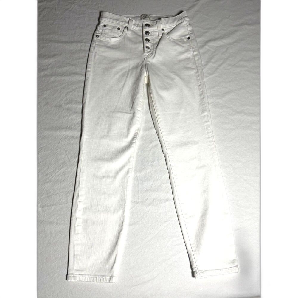 J.Crew 9" High Rise Toothpick Jeans White Denim Exposed Button Fly Skinny 26